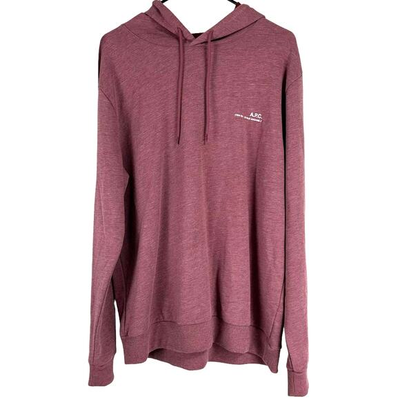 A.P.C. NWT Red Item Hoodie Men's Size XL in Bordeaux Chest Logo Drawstring Hood - Picture 2 of 9